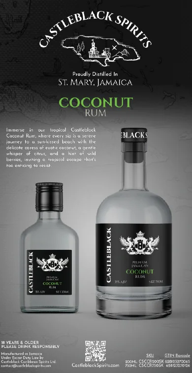 The Castleblack coconut rum label sheet